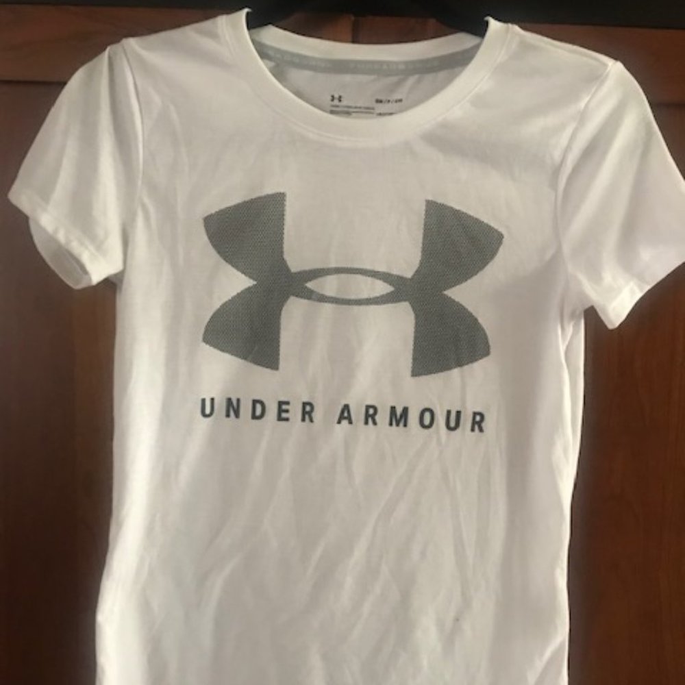 Under Armour White Logo T-Shirt Size Small